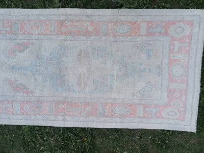 2.10 x 13.4 oushak wool runner, turkish oushak handmade rug, muted hallway runner rug