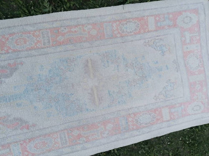 2.10 x 13.4 oushak wool runner, turkish oushak handmade rug, muted hallway runner rug