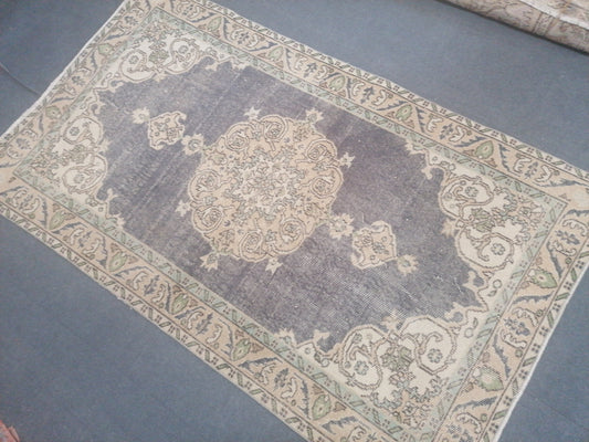 Vintage blue rug 3.9 x 6.6 distressed oushak rug