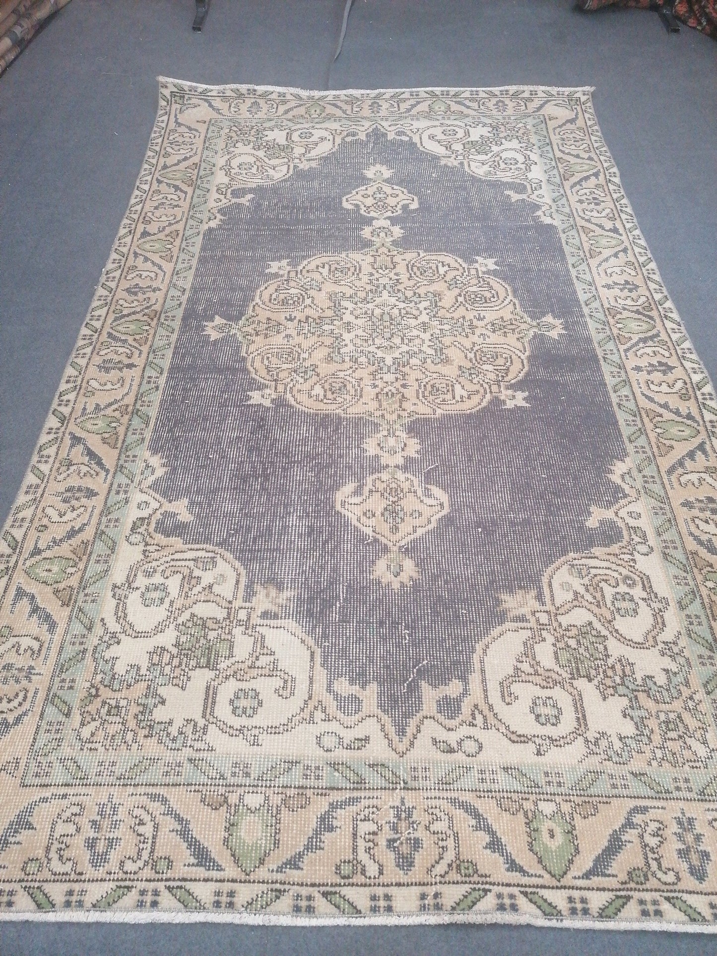 Vintage blue rug 3.9 x 6.6 distressed oushak rug