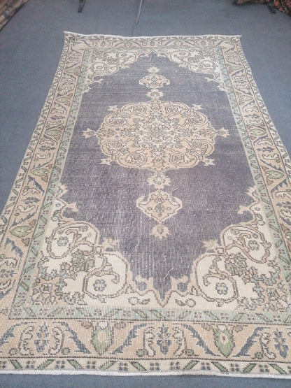 Vintage blue rug 3.9 x 6.6 distressed oushak rug