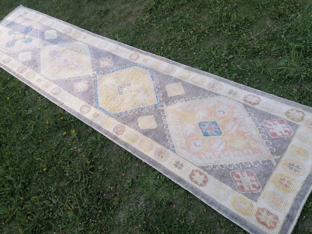 Oushak wool runner 3 x 13 turkish  oushak handmade rug, hallway runner rug