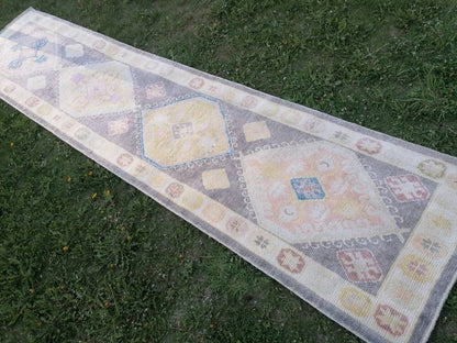 Oushak wool runner 3 x 13 turkish  oushak handmade rug, hallway runner rug