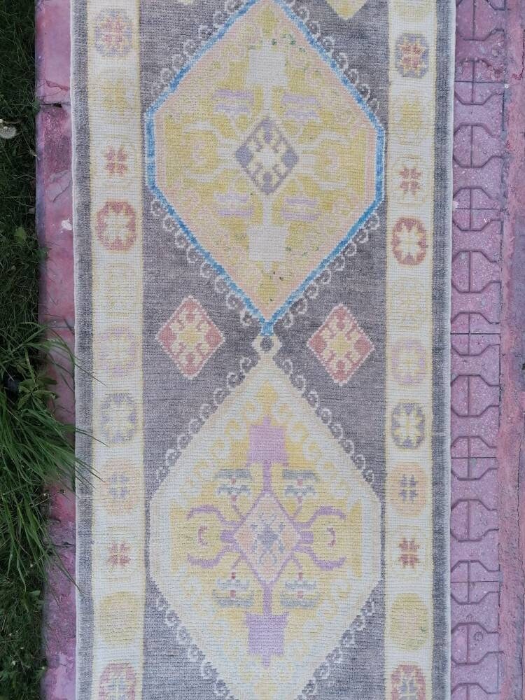 Oushak wool runner 3 x 13 turkish  oushak handmade rug, hallway runner rug