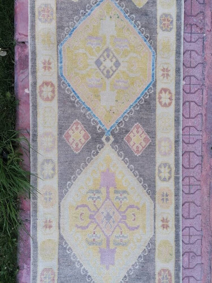 Oushak wool runner 3 x 13 turkish  oushak handmade rug, hallway runner rug