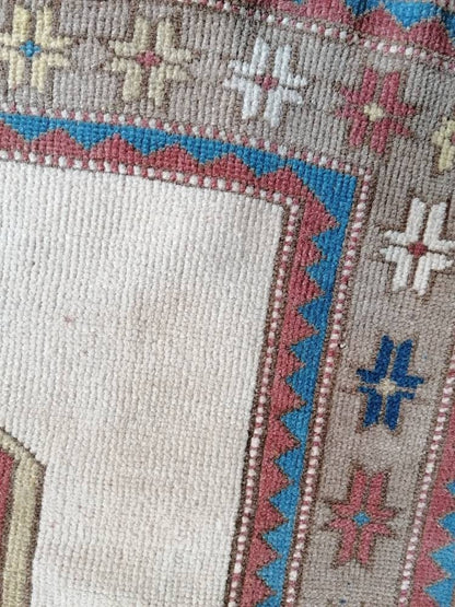 4.10 x 5.5 Turkish oushak wool rug vintage handmade living room rug