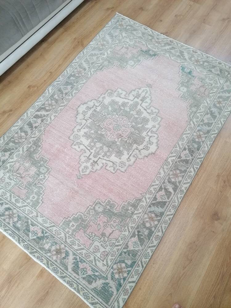4.2 x 6.4 Muted oushak turkish rug  pastel vintage rug, handmade wool rug
