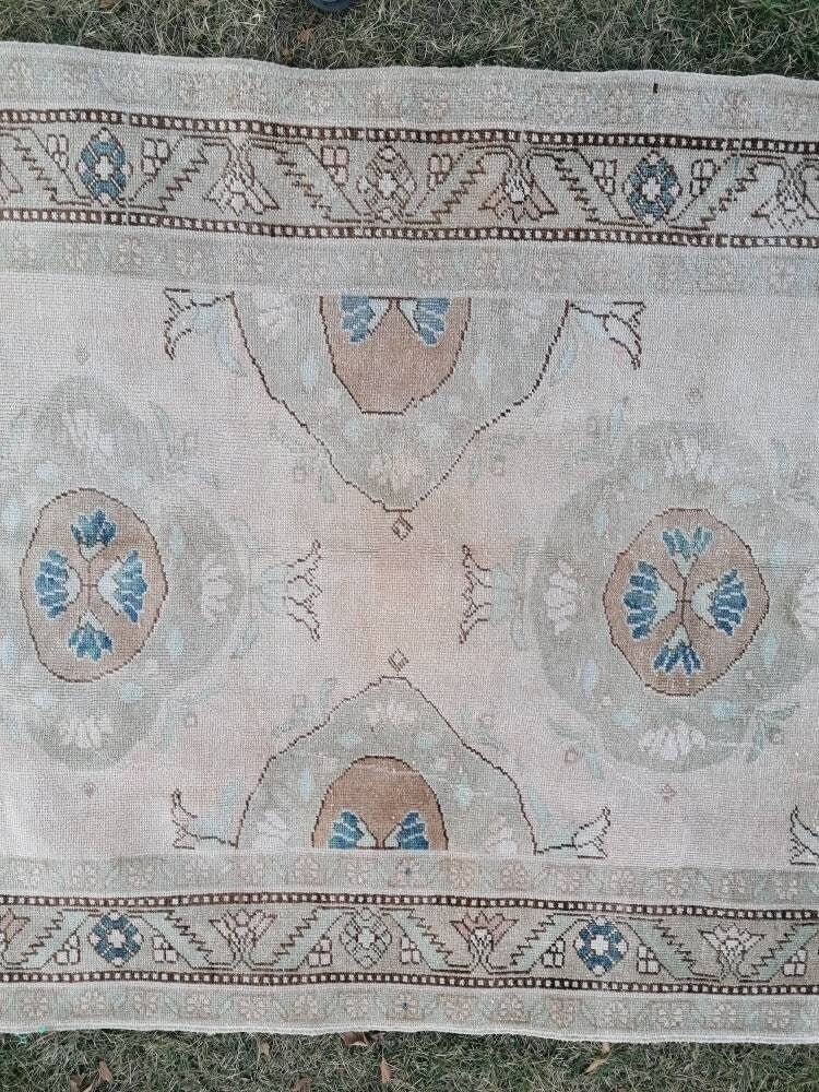 4.7 x 10.8 Runner rug, vintage oushak runner neutral hallway runner, vintage runner rug