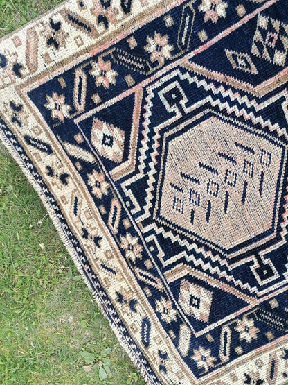 3.2 x 9.8 Oushak runner rug, navy runner rug, blue vintage runner  handmade runner,