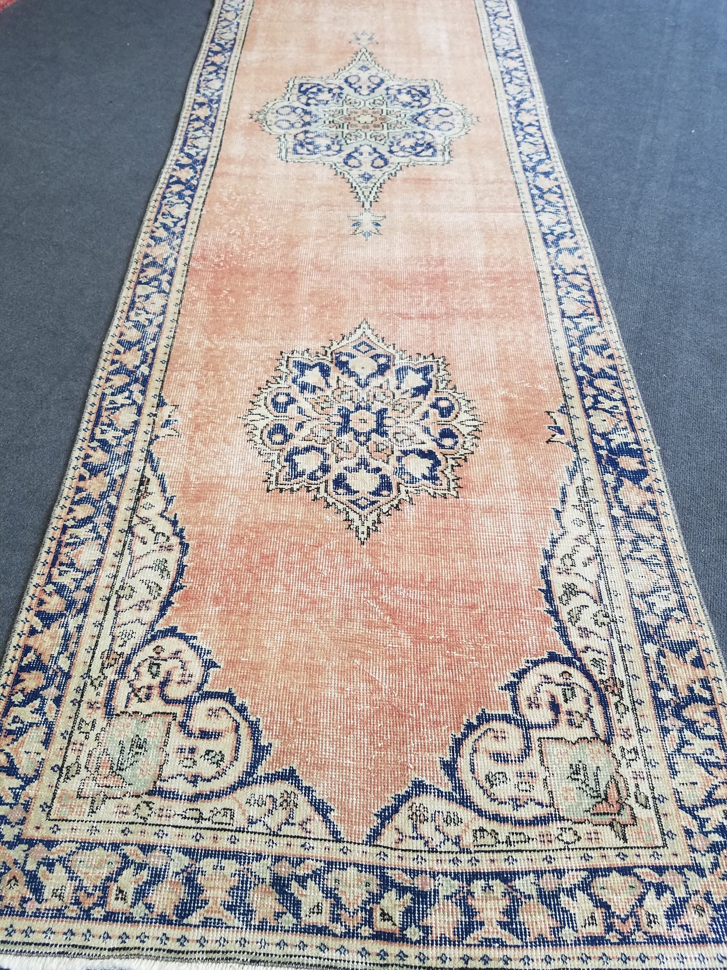Vintage runner rug, oushak runner 3 x 11.7 turkish runner rug, kitchen runner