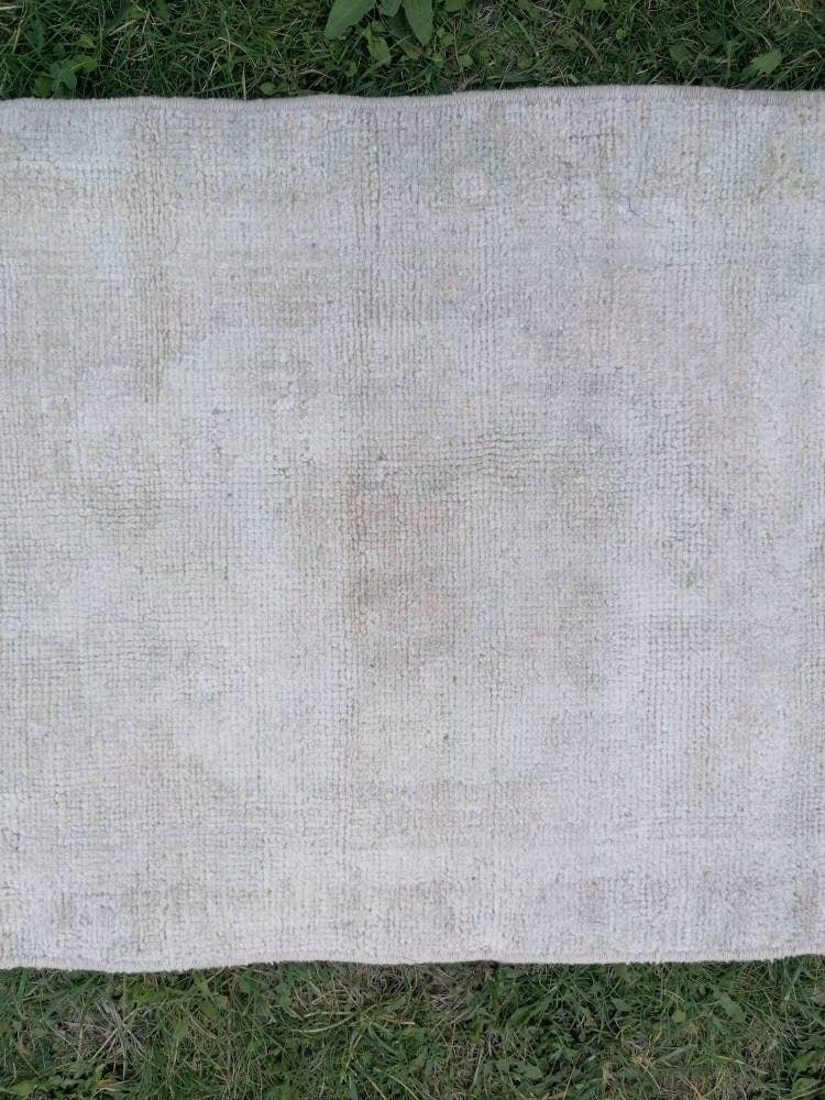 1.3 x 2.9 Muted vintage wool rug, faded oushak rug, hand made wool rug,