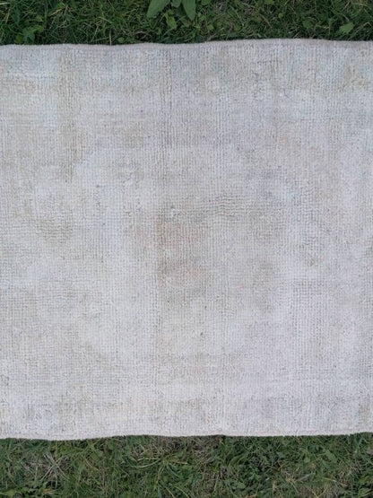 1.3 x 2.9 Muted vintage wool rug, faded oushak rug, hand made wool rug,