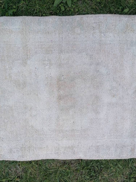 1.3 x 2.9 Muted vintage wool rug, faded oushak rug, hand made wool rug,