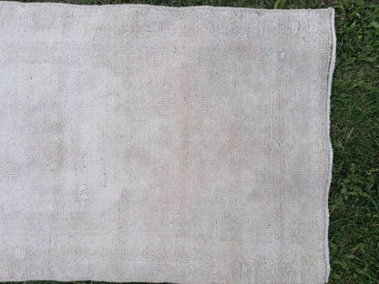 1.3 x 2.9 Muted vintage wool rug, faded oushak rug, hand made wool rug,
