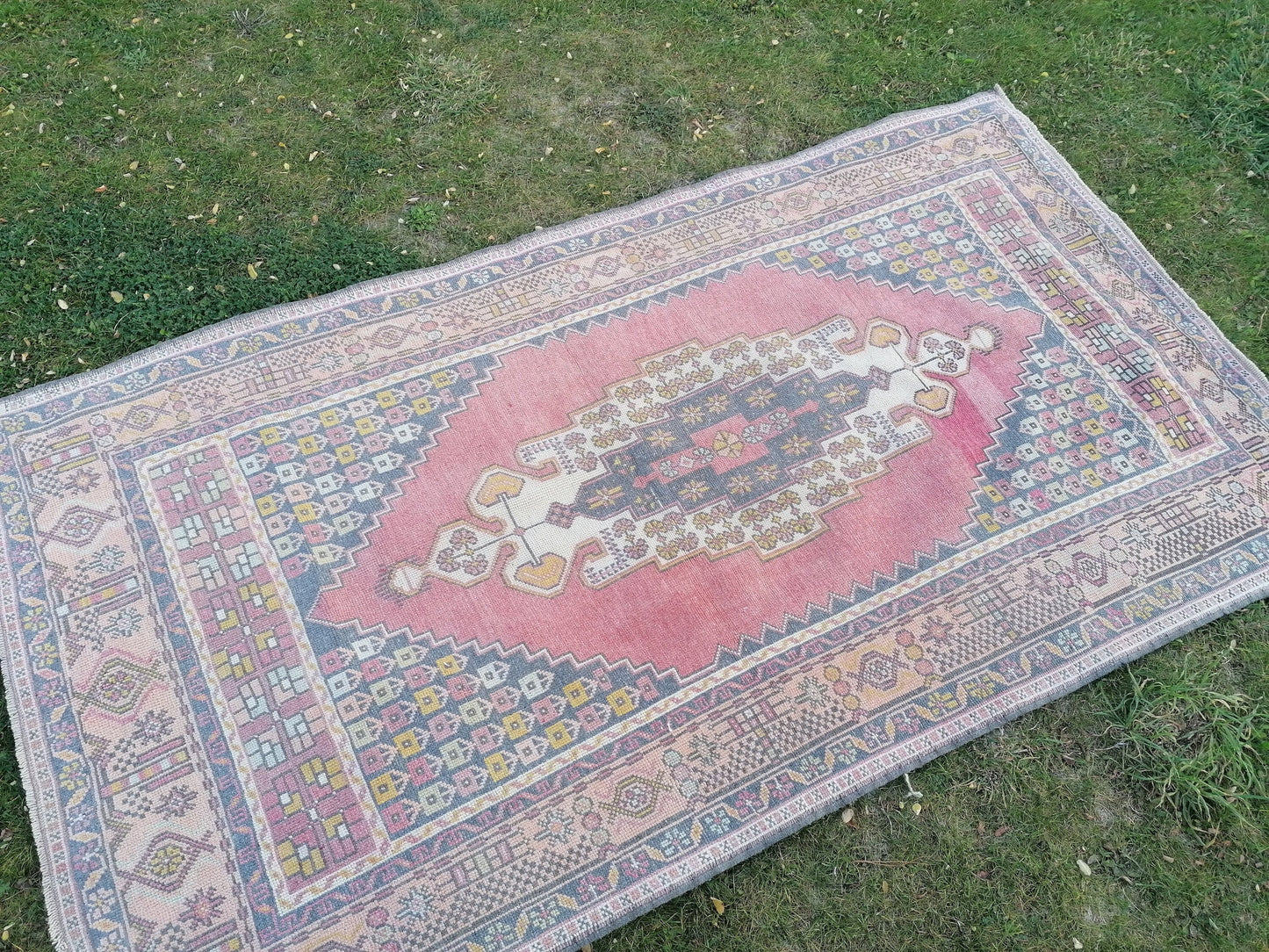 4.5 x 7.10 Oushak knotted vintage rug, vintage wool rug  handmade area rug