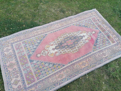 4.5 x 7.10 Oushak knotted vintage rug, vintage wool rug  handmade area rug