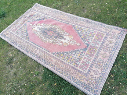 4.5 x 7.10 Oushak knotted vintage rug, vintage wool rug  handmade area rug