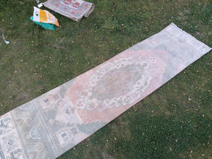 vintage runner rug, oushak wool runner 2.5 x 9.7 hallway handmade runner, turkish runner rug,