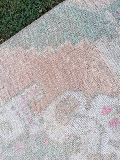 vintage runner rug, oushak wool runner 2.5 x 9.7 hallway handmade runner, turkish runner rug,