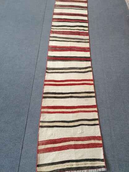 1.10 x 18.10 Vintage rug , flat woven kilim rug with embroidery rug, oriental carpet, vintage kilim rug wool carpet rug, flat pile rug