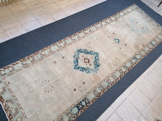 4.3 x 13.3 vintage runner rug,Handmade runner rug, Oushak rug runner
