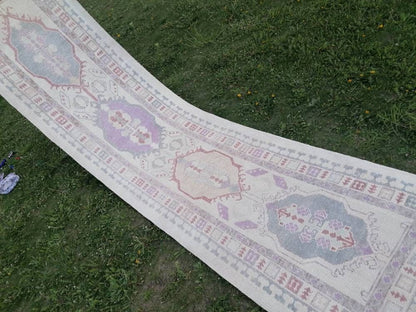 3 x 12.6 oushak wool runner, turkish oushak new handmade rug, hallway runner rug