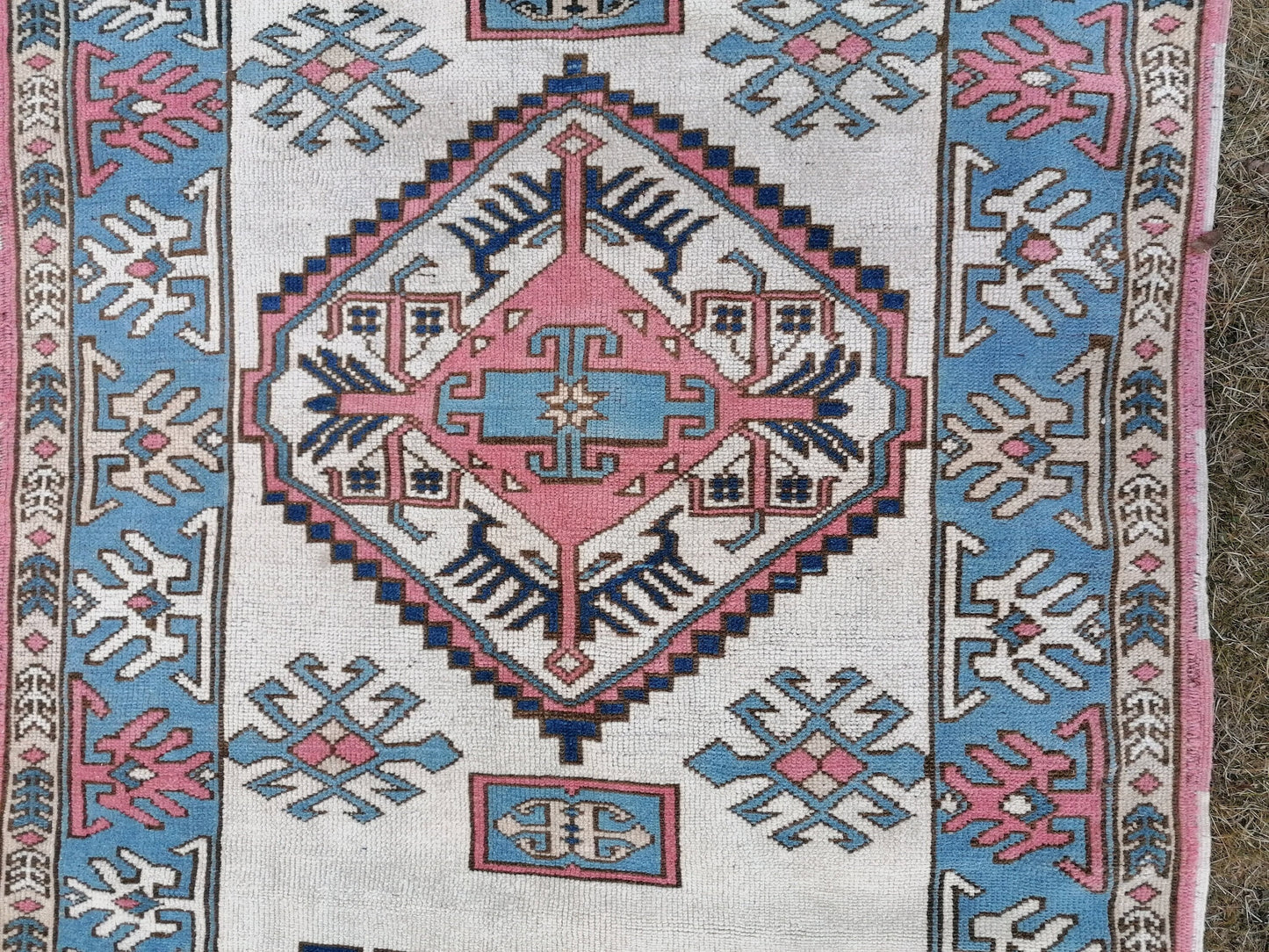 Turkish blue wool rug 4 x 6 vintage rug, handmade oushak rug