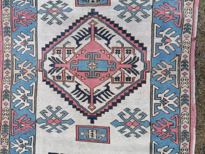 Turkish blue wool rug 4 x 6 vintage rug, handmade oushak rug