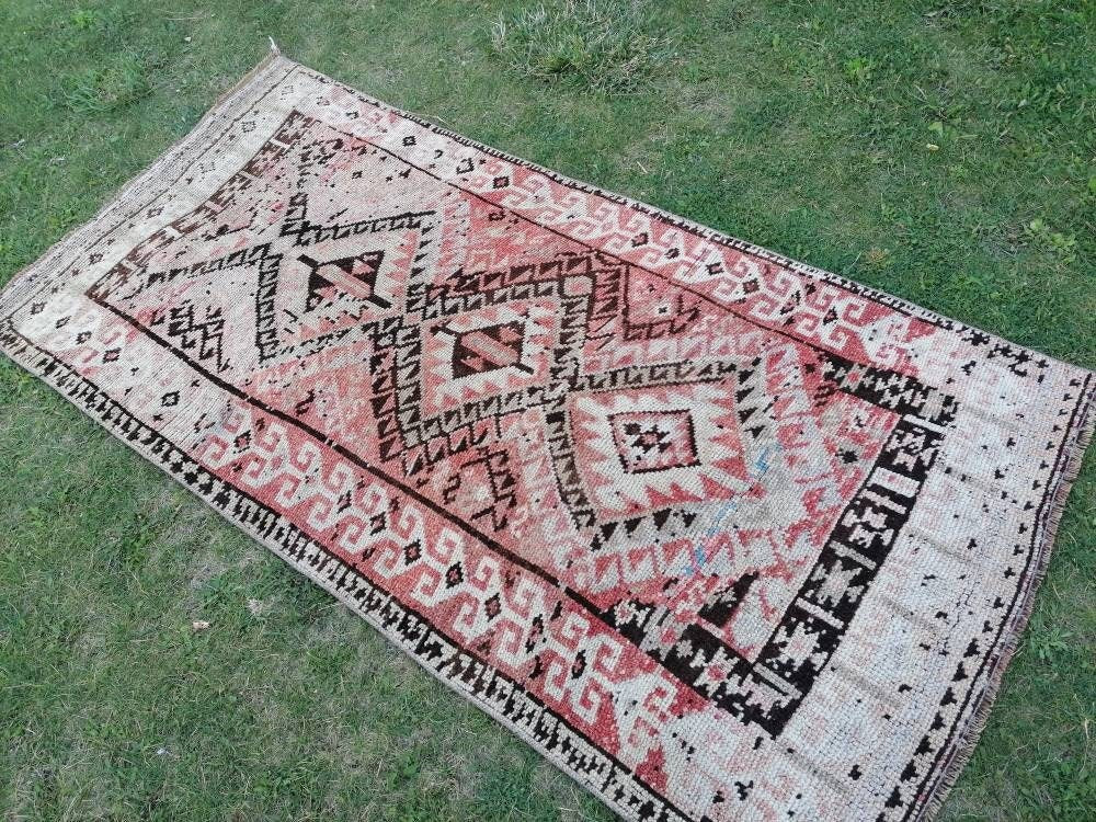 3.7 x 7.4 Antique Oushak wool rug, turkish rug, vintage runner unique handmade rug