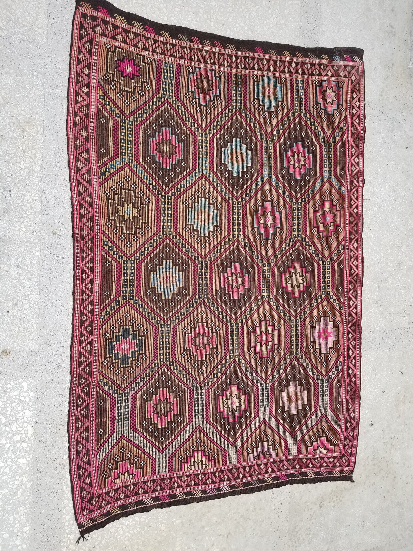 6.6 x 9.5 flatwoven with embroidery rug, kilim rug, turkish handmade rug