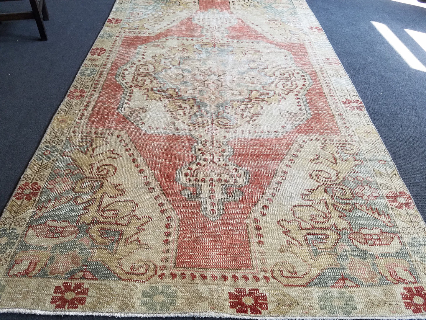 4.4 x 7.3 Distressed vintage wool rug, turkish handmade rug  oushak rug,