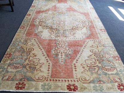 4.4 x 7.3 Distressed vintage wool rug, turkish handmade rug  oushak rug,