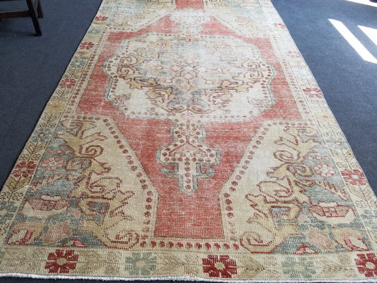 4.4 x 7.3 Distressed vintage wool rug, turkish handmade rug  oushak rug,