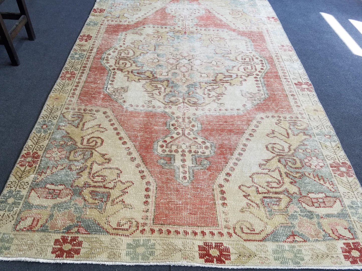 4.4 x 7.3 Distressed vintage wool rug, turkish handmade rug  oushak rug,