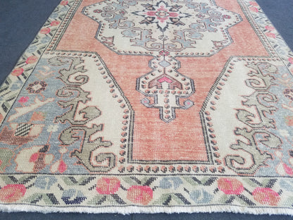 4.3 x 7.7 Rug, turkish oushak rug, vintage wool rug  oushak handmade rug,