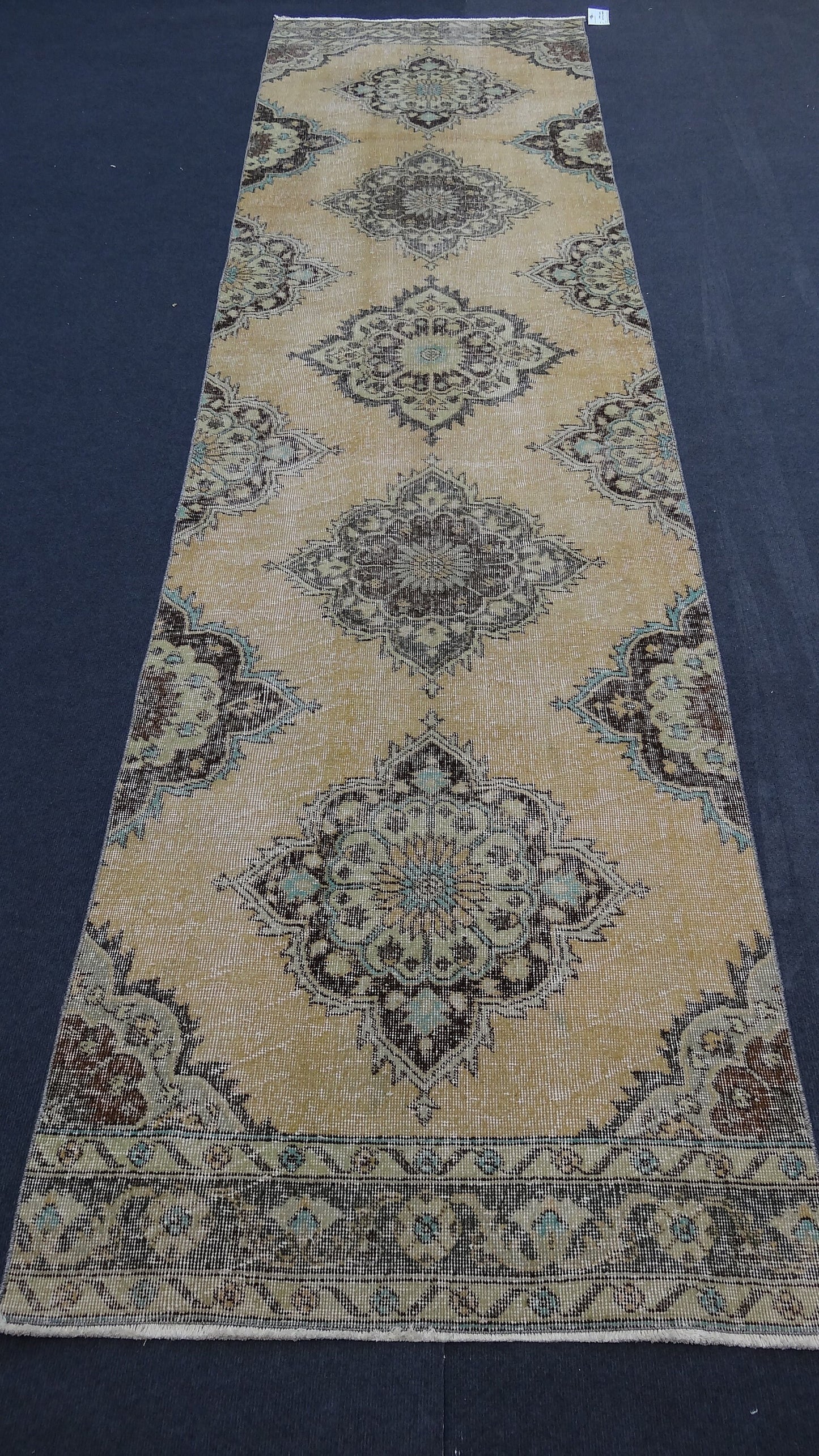 3.4 x 12.6 Turkish runner rug, distressed vintage wool runner hallway oushak runner,