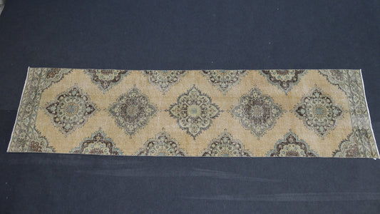 3.4 x 12.6 Turkish runner rug, distressed vintage wool runner hallway oushak runner,