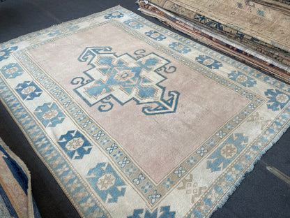 5.9 x 7.9 Vintage turkish rug, oushak rug, handmade wool rug