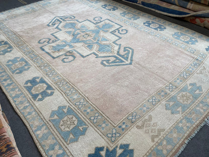 5.9 x 7.9 Vintage turkish rug, oushak rug, handmade wool rug