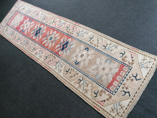 3x10 feet handmade anatolian corridor runner, vintage kitchen floor runner rug, turkish bathroom faded color rug, oushak floral wool runners