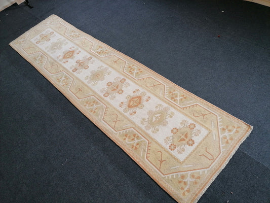 2.5 x 9.5 muted soft colors runner, turkish runner rug, vintage runner rug,