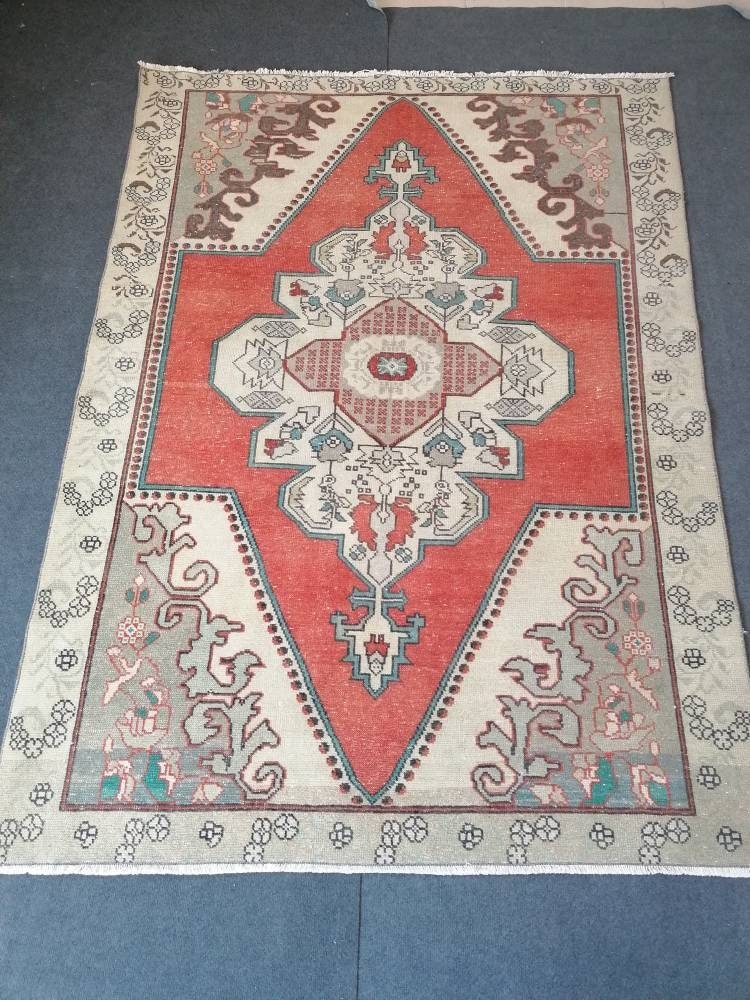 5.6 x 7.5 turkish rug, vintage kitchen rug, oushak bedroom rug, handmade rug