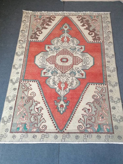 5.6 x 7.5 turkish rug, vintage kitchen rug, oushak bedroom rug, handmade rug