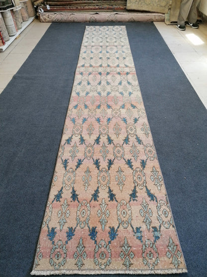 2.3 x 13.3 feet turkish runner rug, vintage oushak runner rug,
