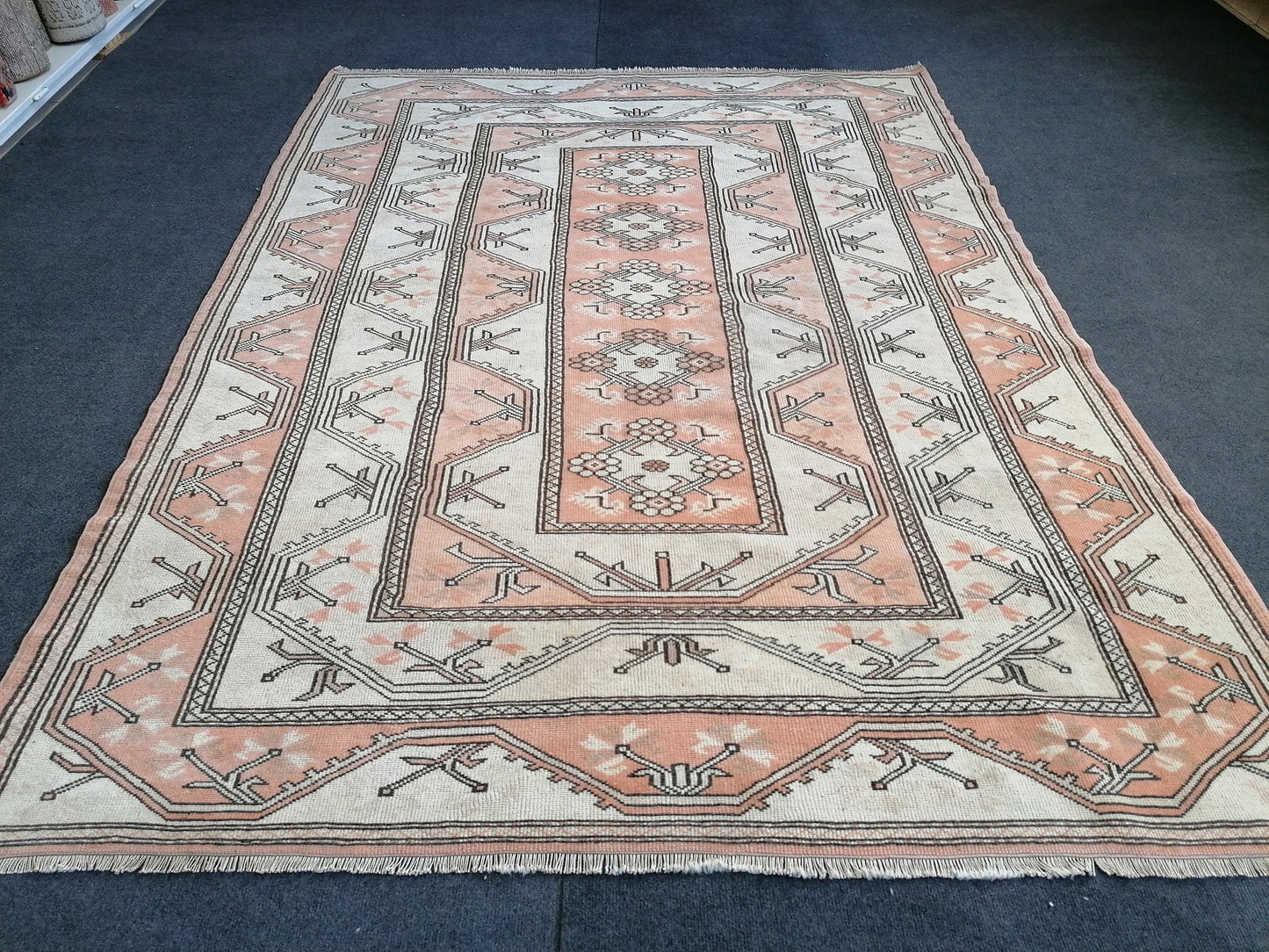 Vintage handmade wool rug 5.5 x 7.4 turkish rug, Oushak rug