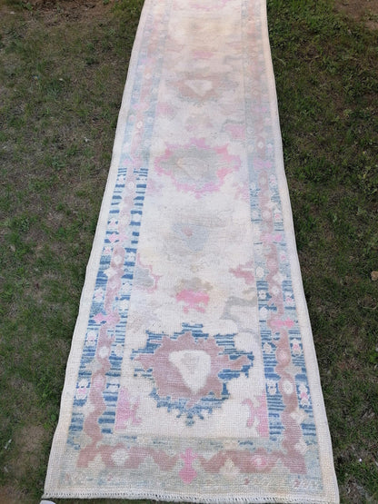 3 x 16.9 Turkish muted oushak runner rug oushak runner rug, hallway oushak handmade wool