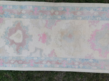 3 x 16.9 Turkish muted oushak runner rug oushak runner rug, hallway oushak handmade wool