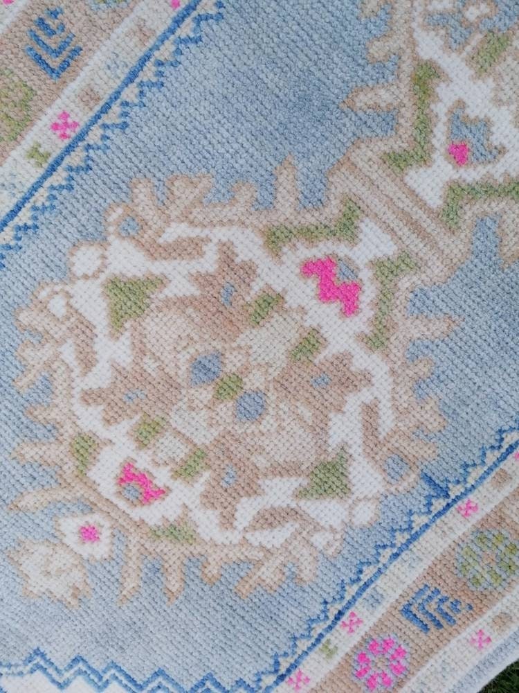2.10 x 8.10 blue turkish oushak runner, hallway handmade runner
