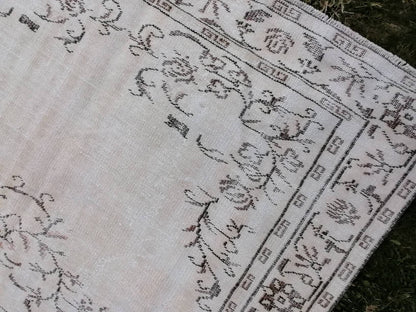 handmade wool rug, distressed rug 5.10 x 9 vintage rug, oushak turkish rug