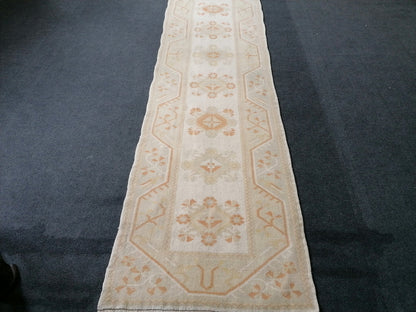 Muted hallway runner rug, 2.5 x 10.2 turkish wool runner vintage handmade runner rug,